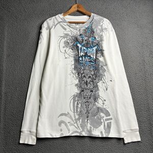 Vintage Y2K MMA Tap Out Long Sleeve Shirt XL Grunge Skull Tee Waffle Knit Cyber